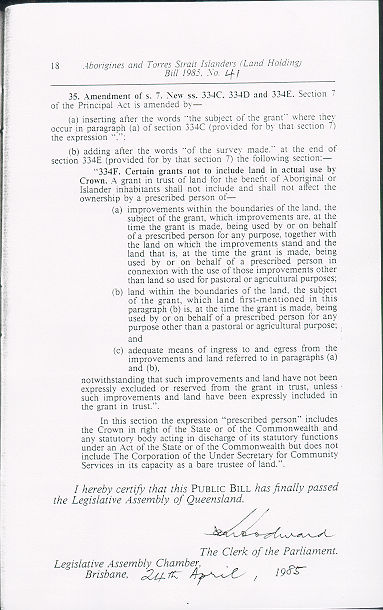 Aborigines and Torres Strait Islanders (Land Holding) Act 1985 (Qld), p18
