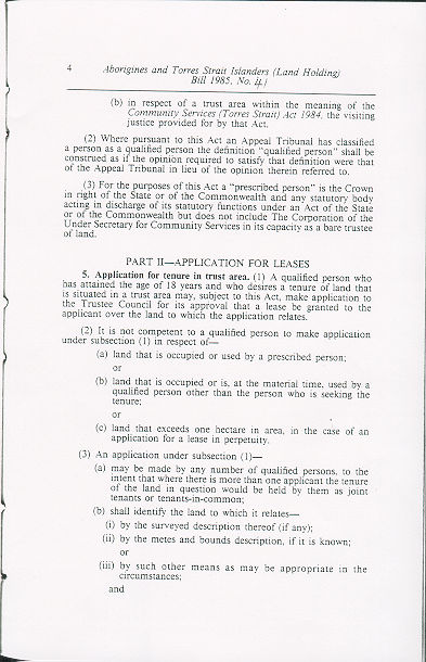 Aborigines and Torres Strait Islanders (Land Holding) Act 1985 (Qld), p4