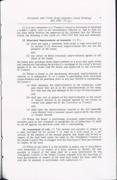 Aborigines and Torres Strait Islanders (Land Holding) Act 1985 (Qld), p9