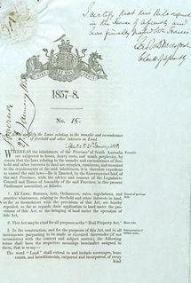 Real Property or 'Torrens Title' Act 1858 (SA), cover