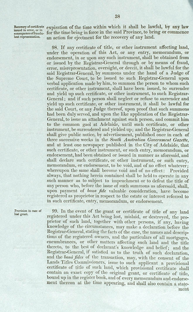 Real Property or 'Torrens Title' Act 1858 (SA), p38