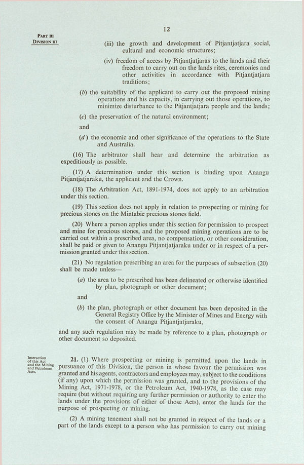 Pitjantjatjara Land Rights Act 1981 (SA), p12