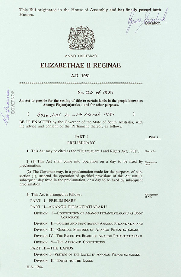 Pitjantjatjara Land Rights Act 1981 (SA), p1