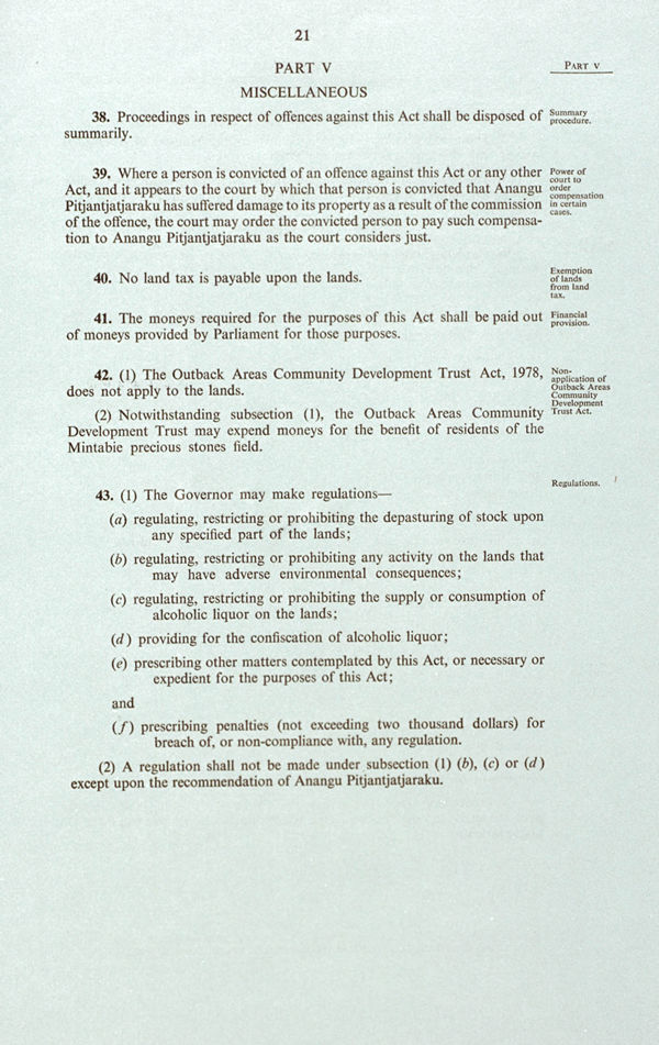 Pitjantjatjara Land Rights Act 1981 (SA), p21
