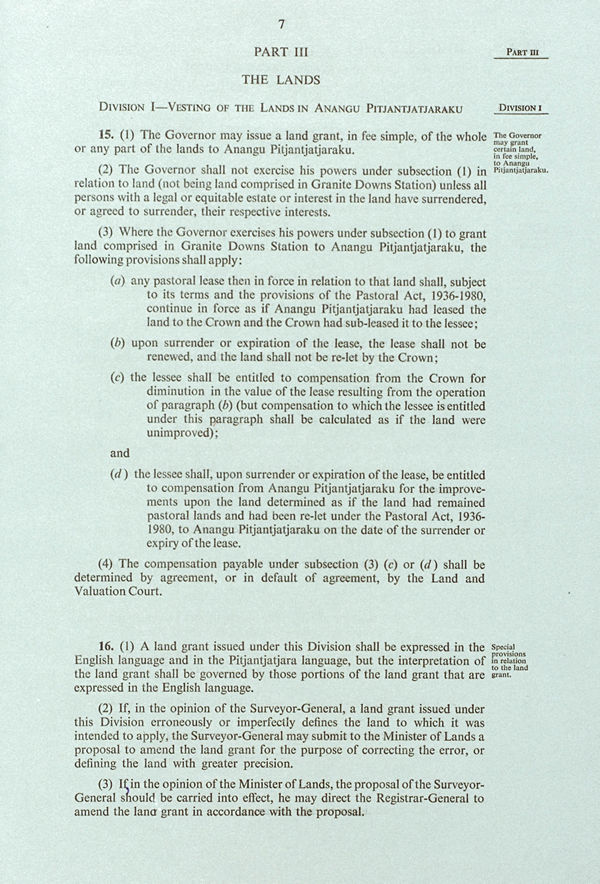 Pitjantjatjara Land Rights Act 1981 (SA), p7