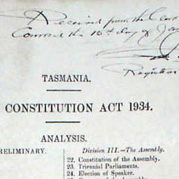 Detail from the contents page of the Constitution Act 1934 (Tas).