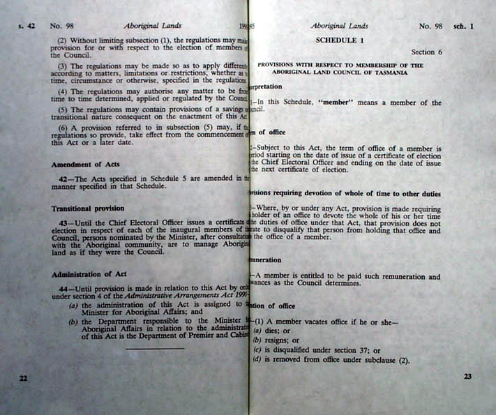 Aboriginal Lands Act 1995 (Tas), pp22-23