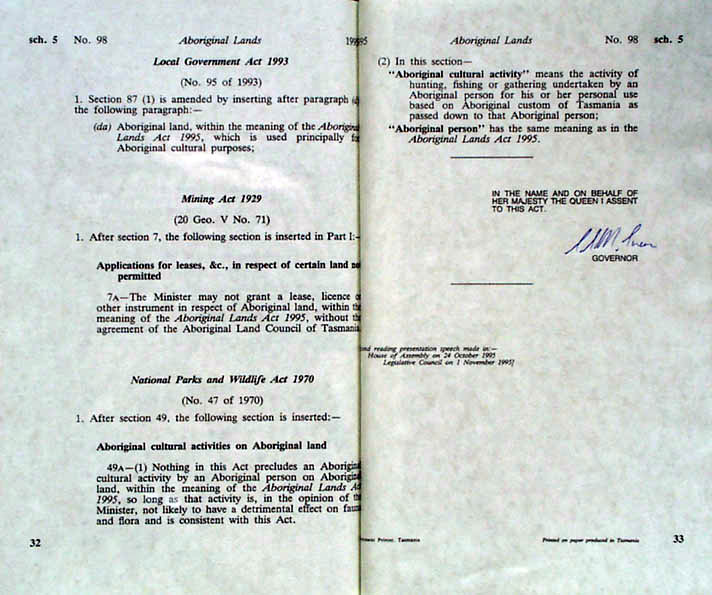 Aboriginal Lands Act 1995 (Tas), pp32-33