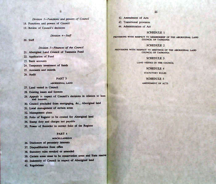 Aboriginal Lands Act 1995 (Tas), contents2