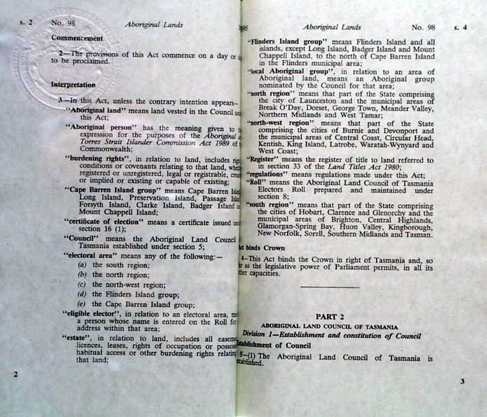 Aboriginal Lands Act 1995 (Tas), pp2-3