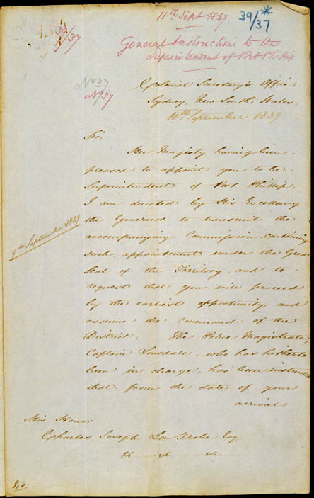Governor La Trobe's Instructions, 11 September 1839 (NSW), p1
