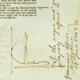 Detail from the last page of the Chinese Immigration Act 1855 (Vic) showing assent and signatures.
