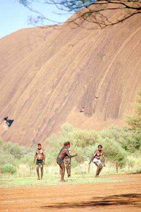 Pitjantjatjara dancers at the 'handback' of Uluru in 1984